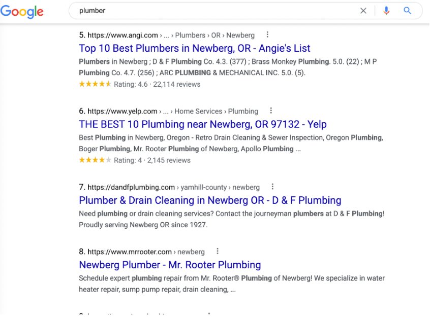 SERPs feature partial to full state/city-specific pages and a map pack.