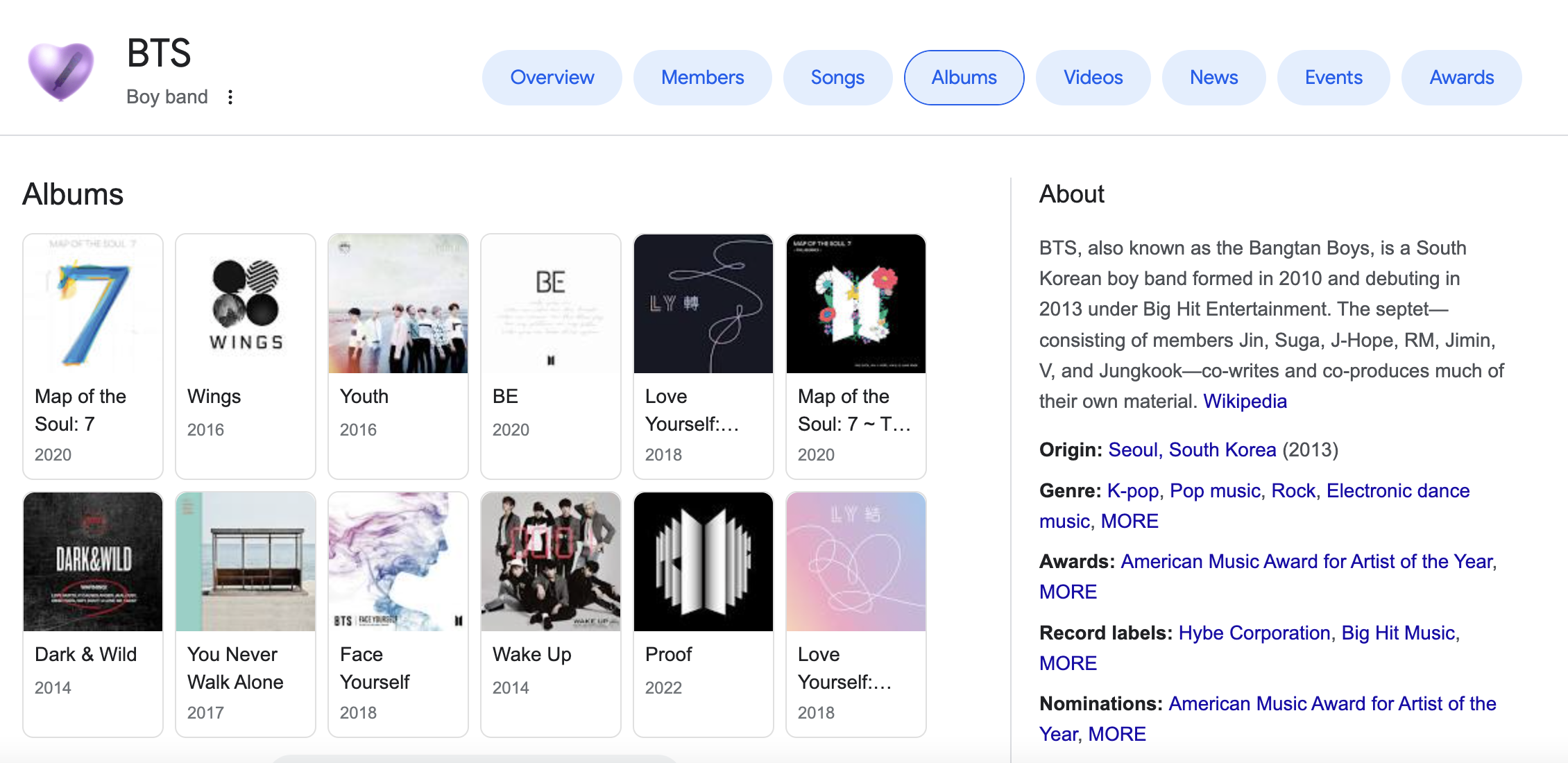 BTS SERP Feature Example