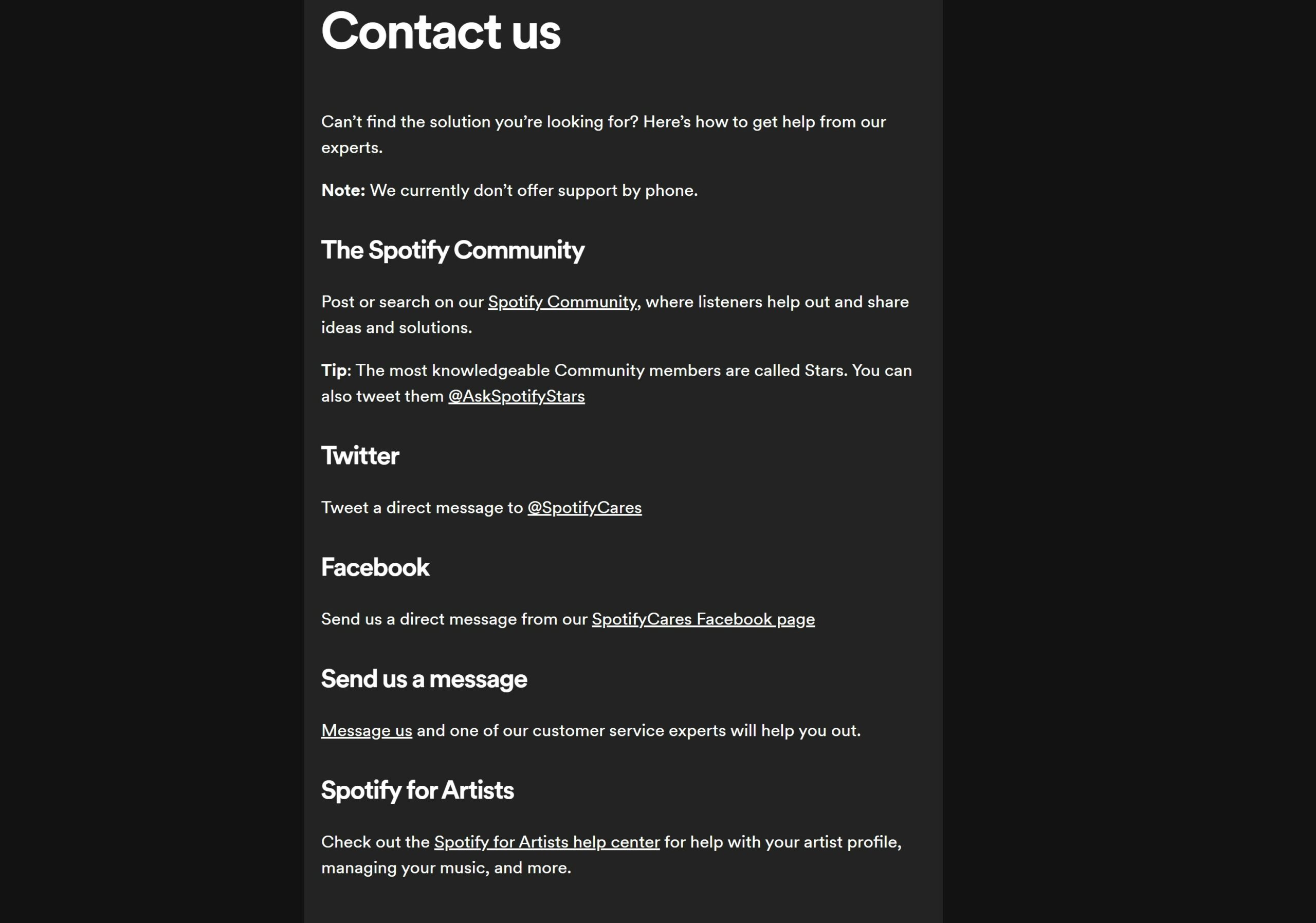 Spotify page de contact 