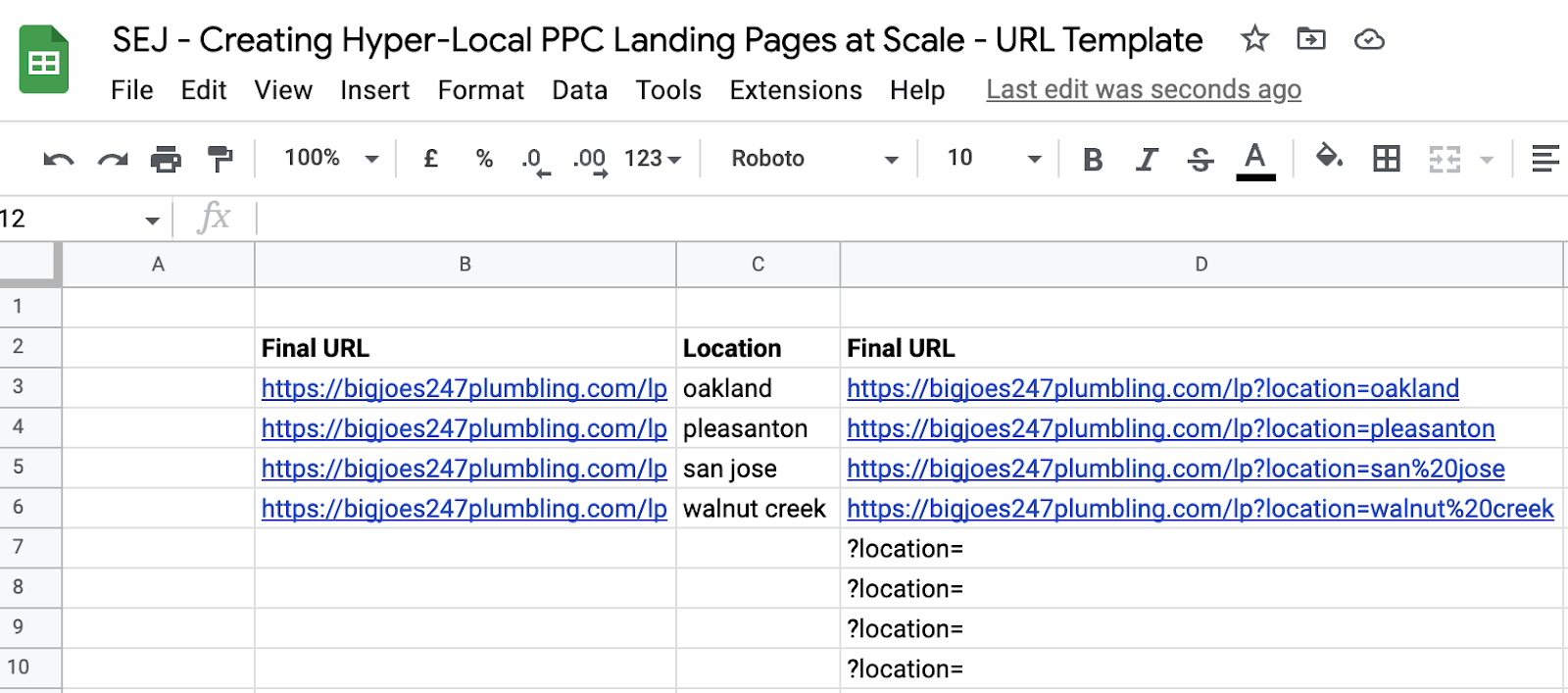 landing pages URLs