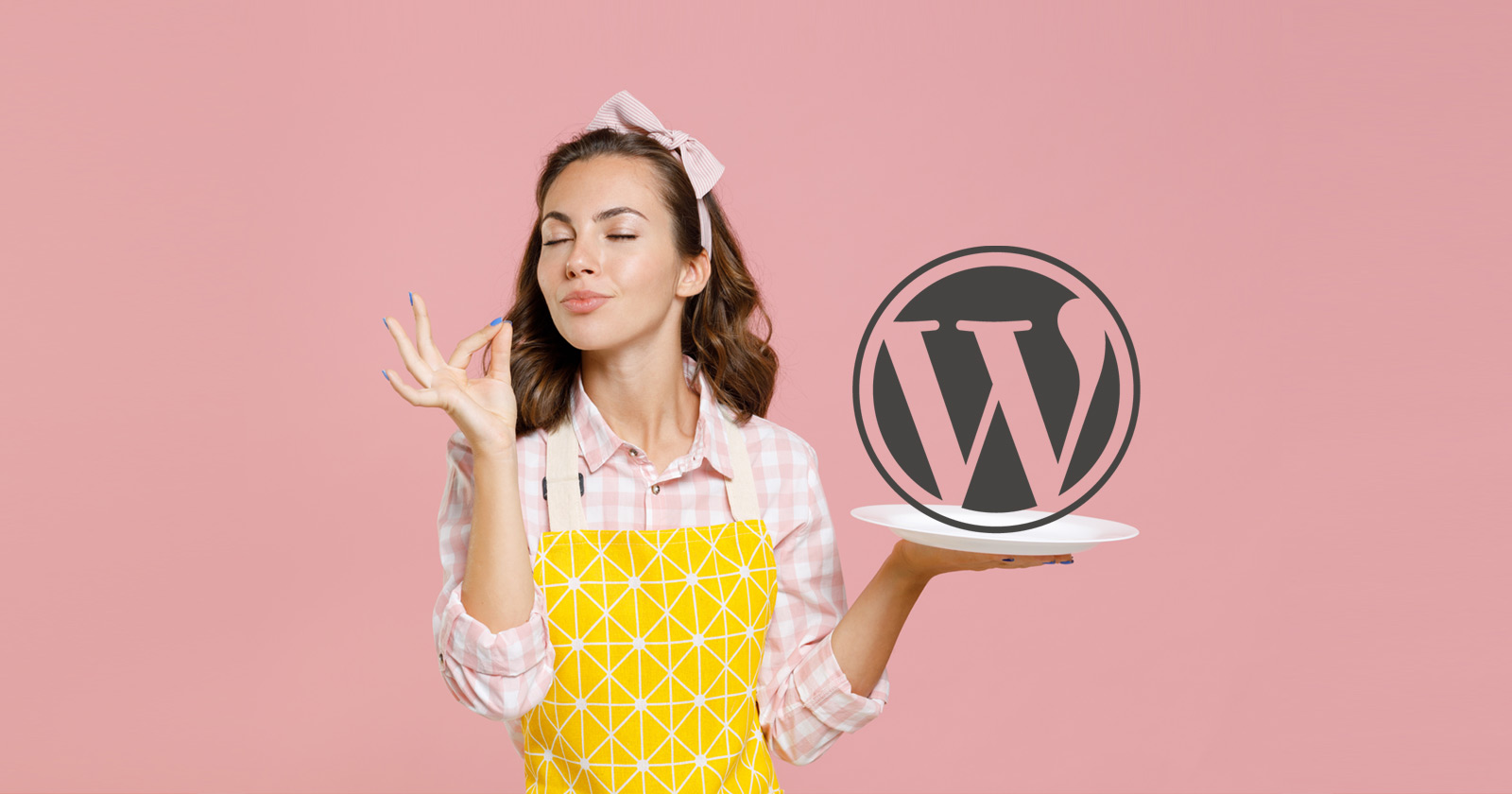 Image of a female chef with WordPress logo on a plate