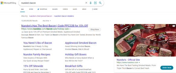 search for bacon brand discount on Bing