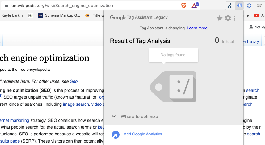 Wikipedia does not use Google Analytics example