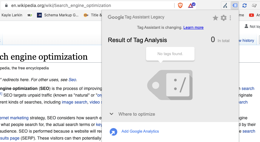 A Wikipedia não usa o exemplo do Google Analytics