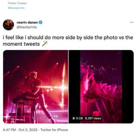 Screenshot showing a photo next to a playable video in one tweet