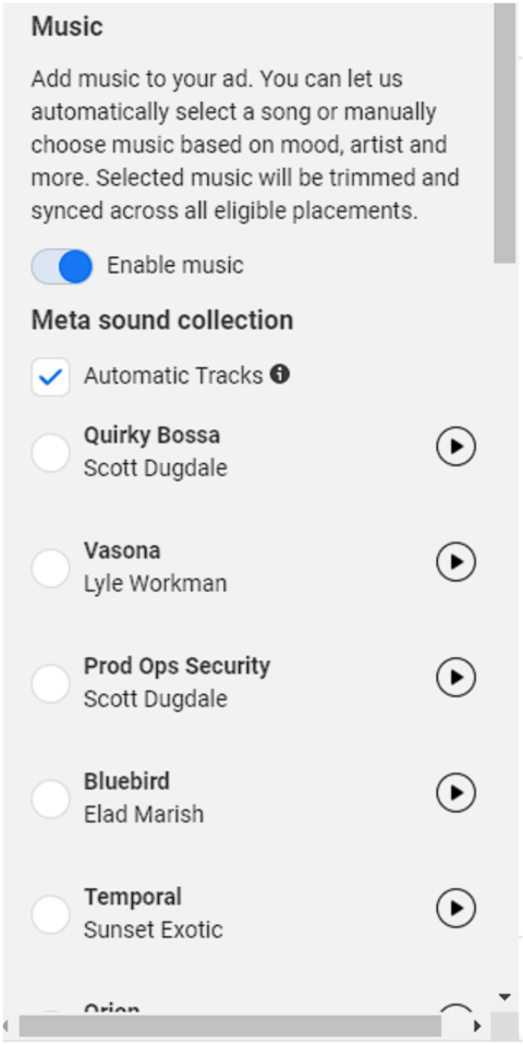 music for Meta ads