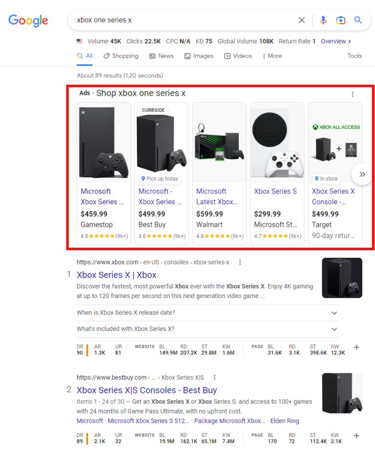 google search result for xbox