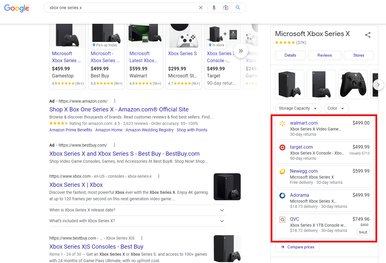 google result for xbox
