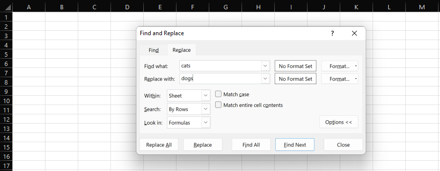 find replace Excel