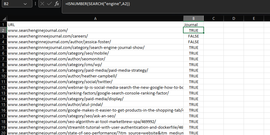 isnumber search Excel