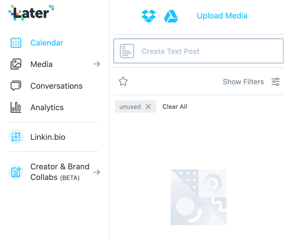 screenshot of later.com media upload tool