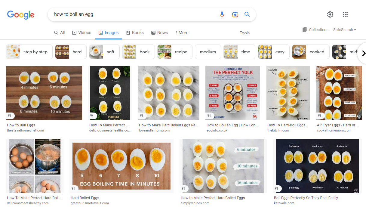 Screenshot from search for [how to boil an egg], Google, November 2022