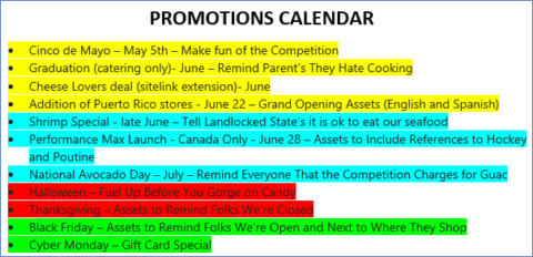 QSR Promotional Calendar