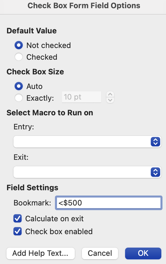 check box form field options