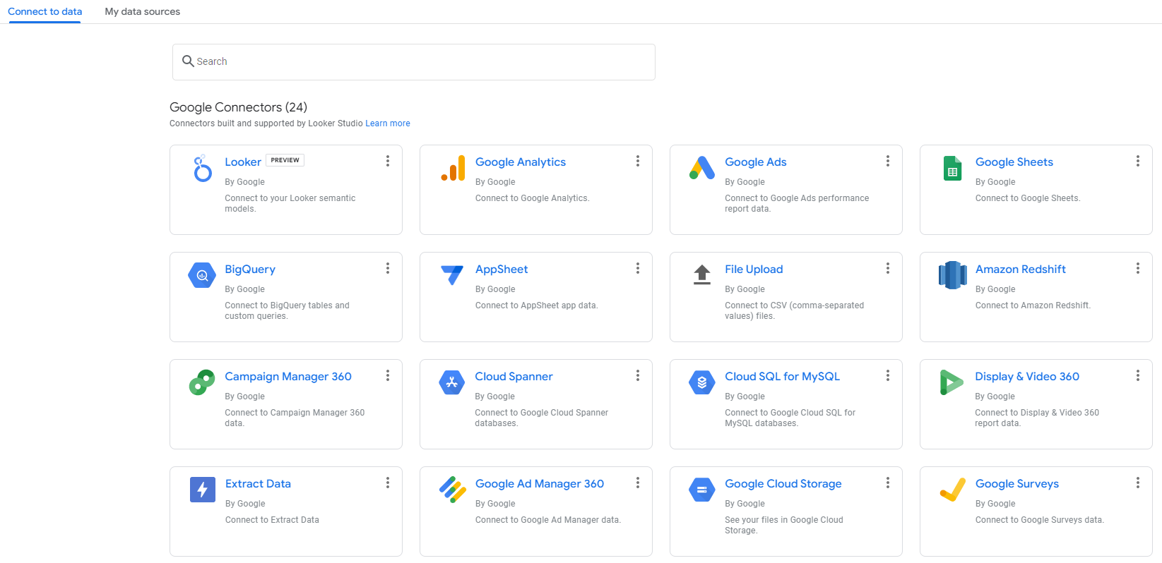 Looker Studio has 24 Google-owned connectors.