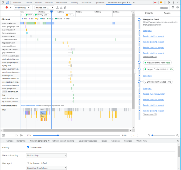 new performance insights panel screenshot mobile device view