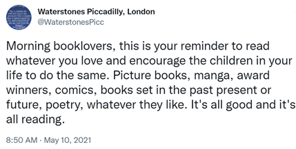 Waterstones Piccadilly tweet