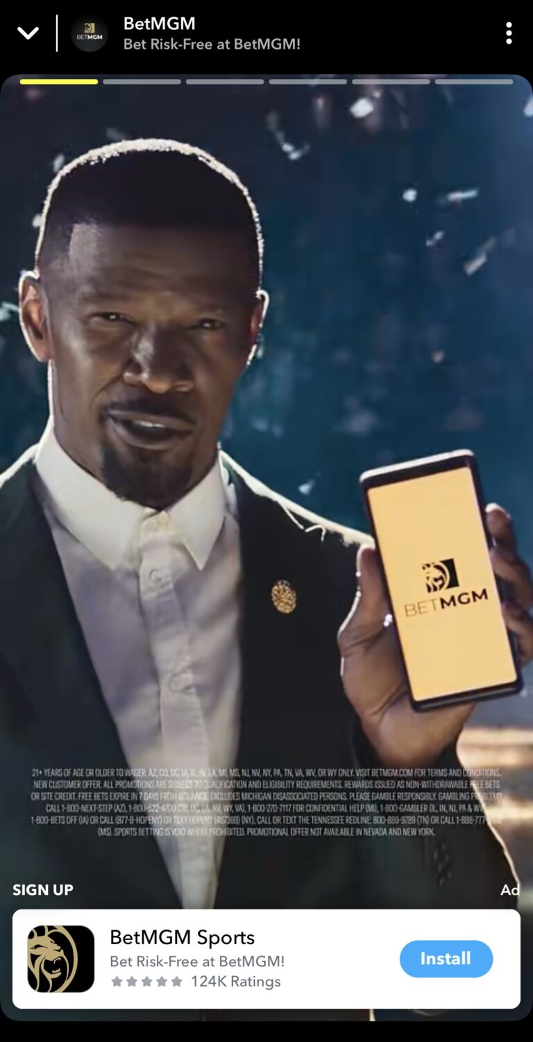 Snapchat Advertising Example from BetMGM Sports