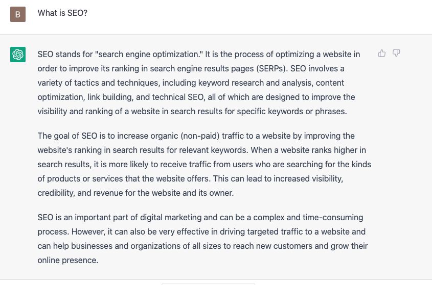 Question to ChatGPT: What is SEO?