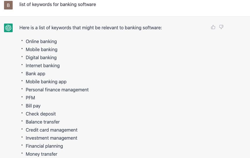 Keyword research done by ChatGPT