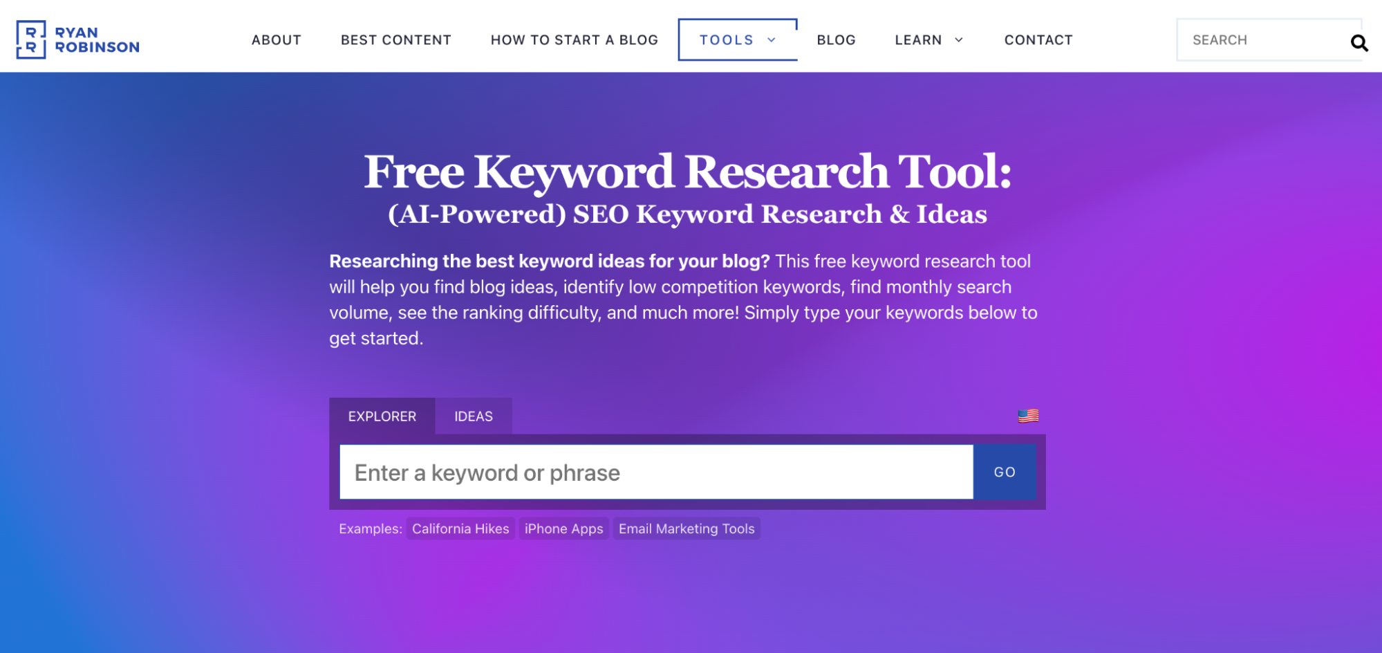Best free keyword research tools: Ryan Robinson’s Keyword Tool.