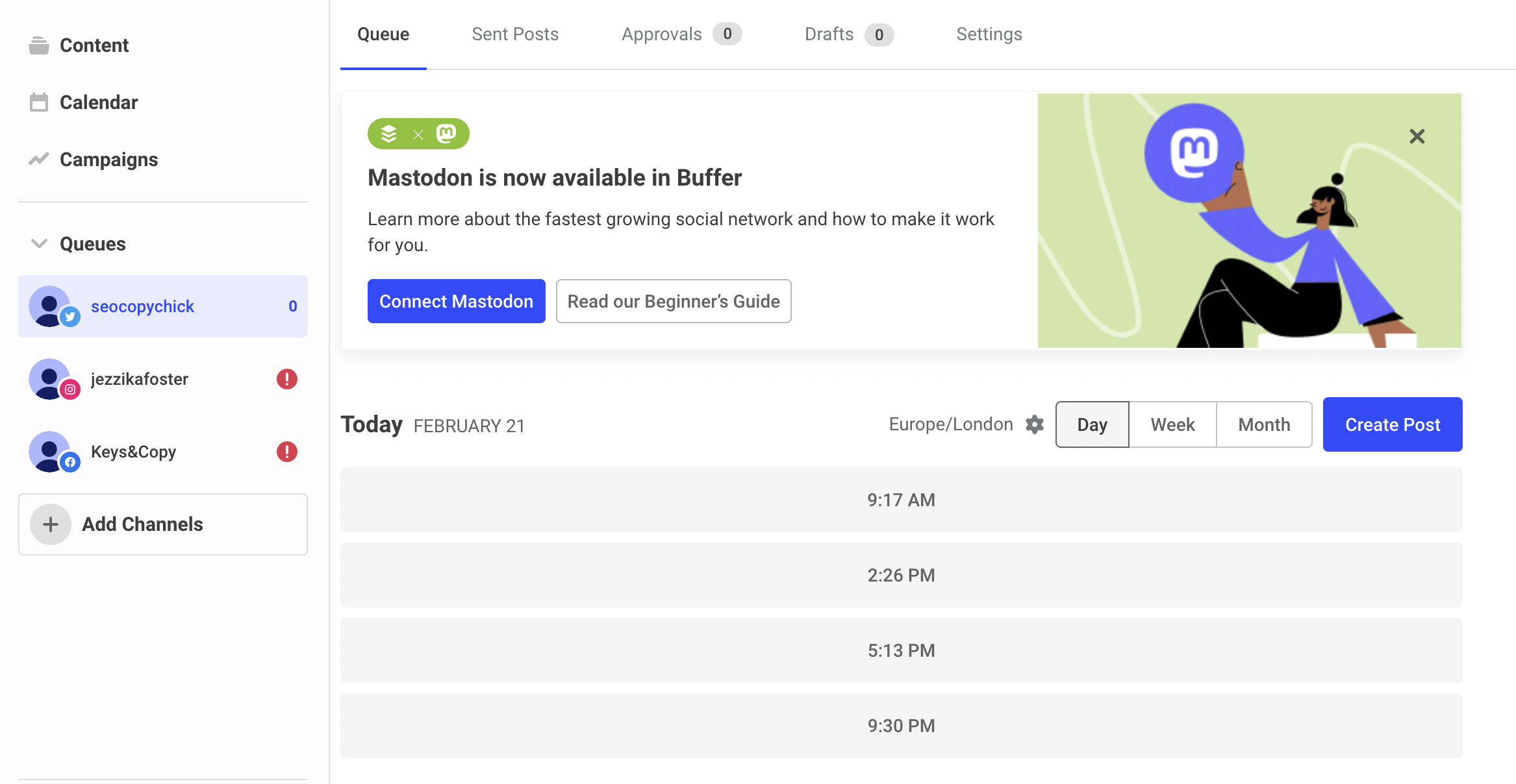 Buffer "Publishing" dashboard