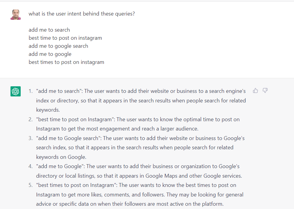 Search intent generated by ChatGPT