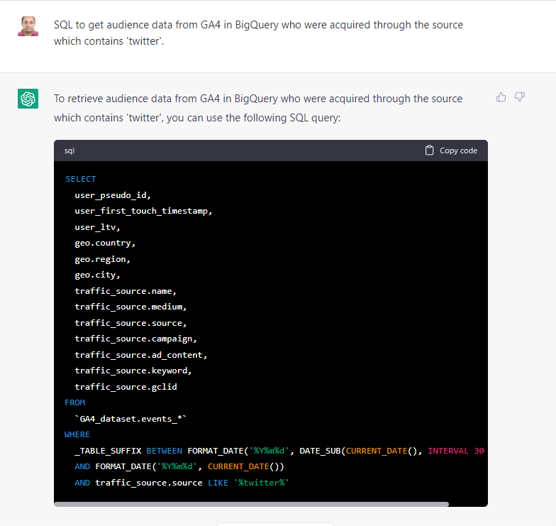 SQL sample using ChatGPT