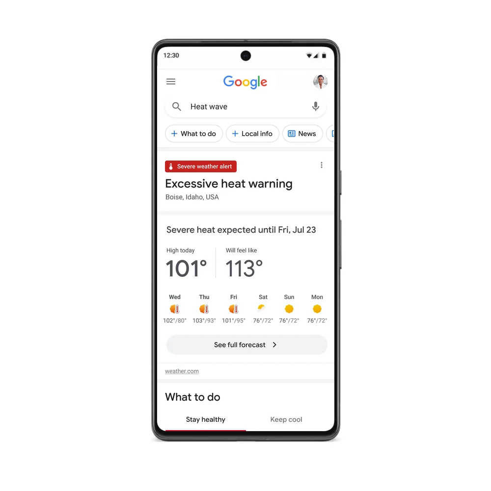 New Google Search Advisory:  Extreme Heat Alerts