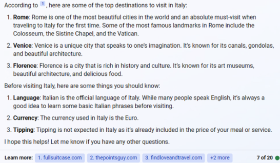 Places to visit in Italy according to Bing