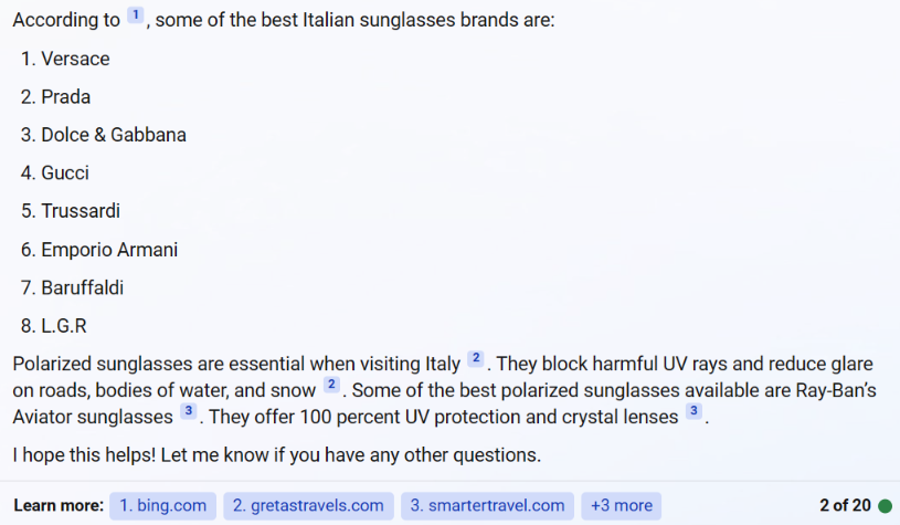 Sunglasses to wear in Italy according to Bing