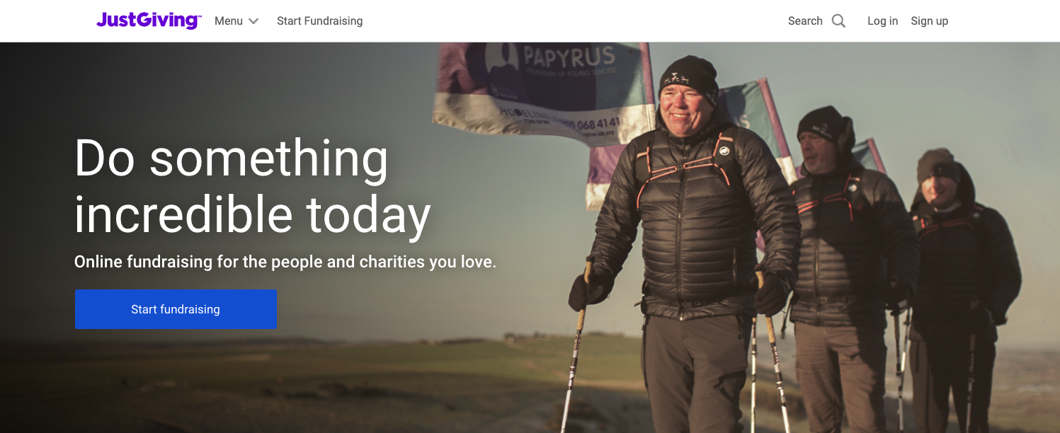 JustGiving webpage