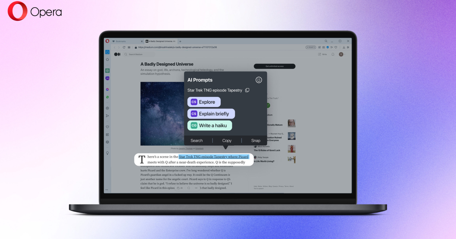 Opera introduces AI-powered features to desktop browsers