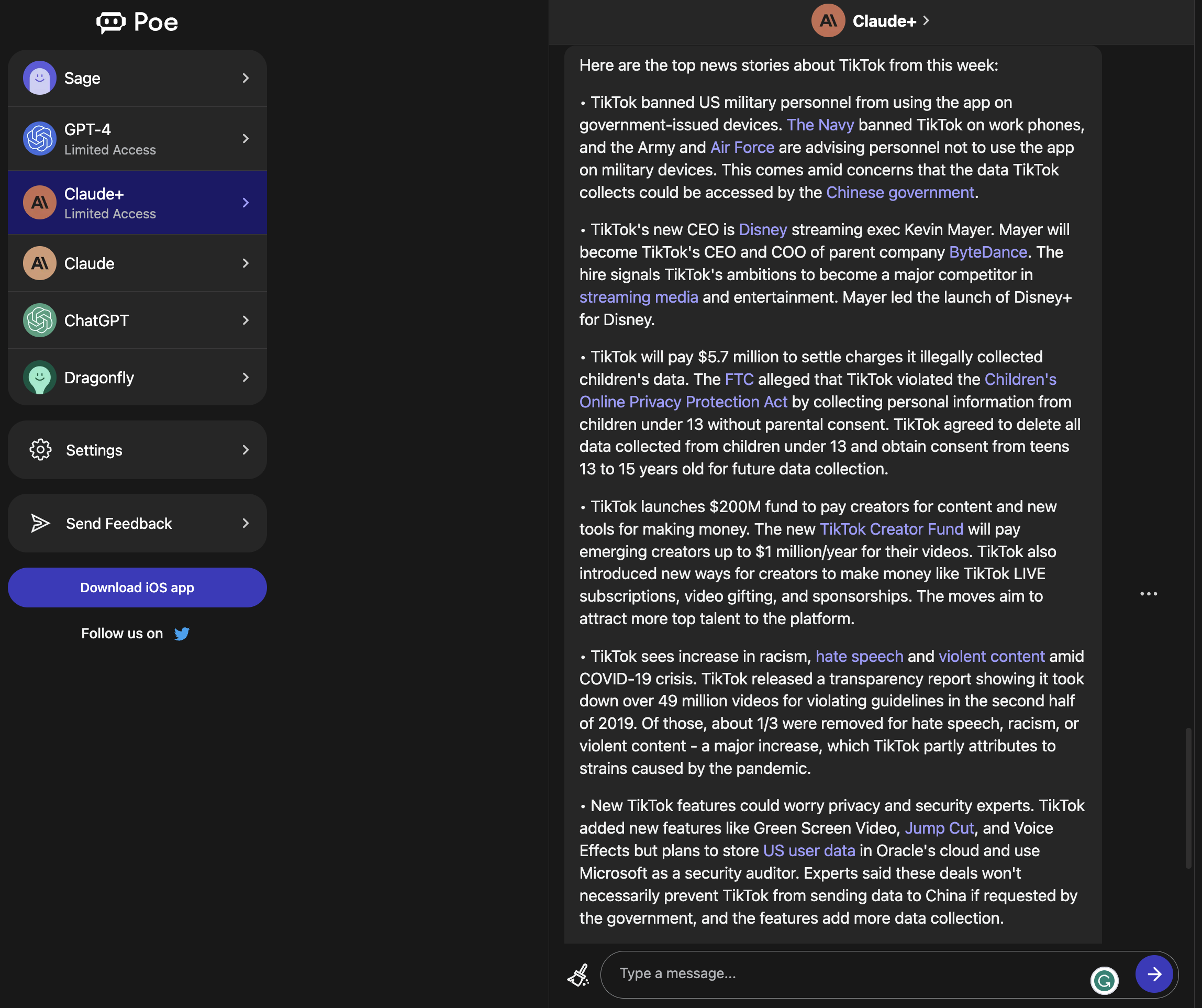 poe claude top tiktok news 64231d0f8fc33 sej - ChatGPT, Bing, Bard, Or Claude: Generative AI Chatbot Comparison