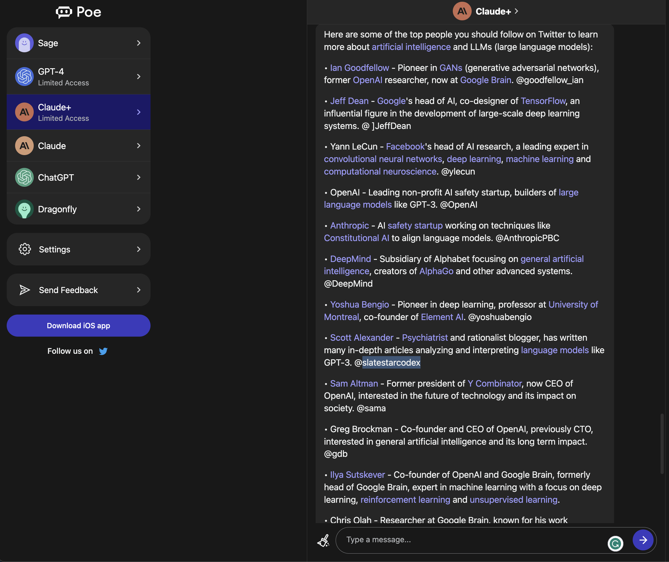 poe claude twitter users to follow ai llms 64231cff1e867 sej - ChatGPT, Bing, Bard, Or Claude: Generative AI Chatbot Comparison