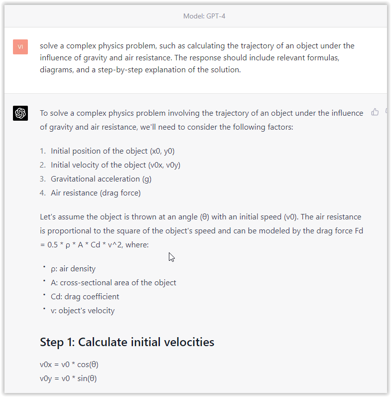 ChatGPT 4 physique complexe problème