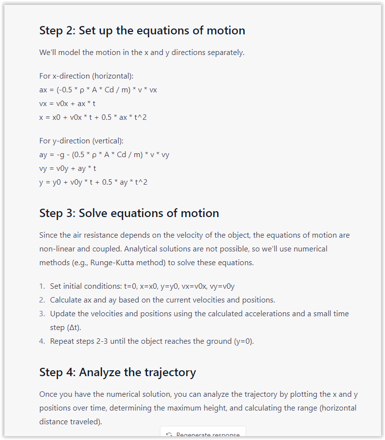 ChatGPT 4 ecuaciones de movimiento