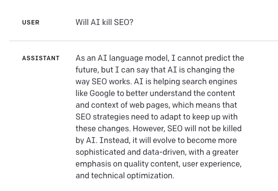 screenshot 2023 03 07 at 1.23.09 pm 64078b8eb81ae sej e1678348377363 - Will AI Kill SEO? We Asked ChatGPT