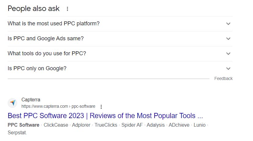 An example of organic listings for the query 'ppc software' in Google.