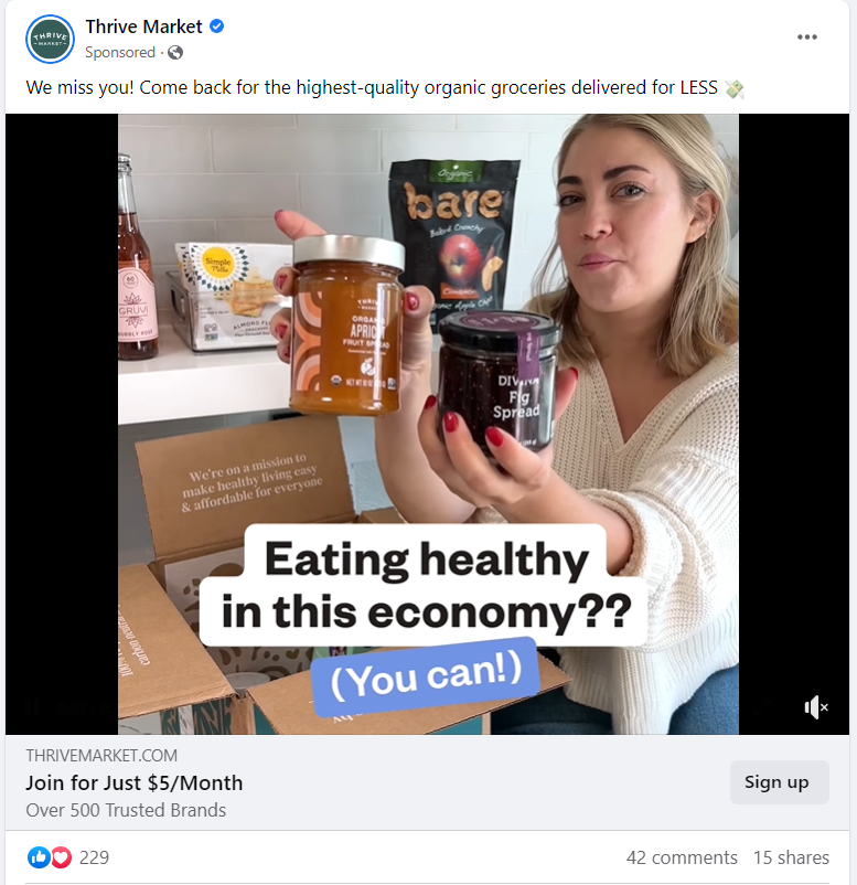 Thrive Market Facebook ad