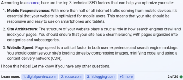 Technical SEO Bing Example