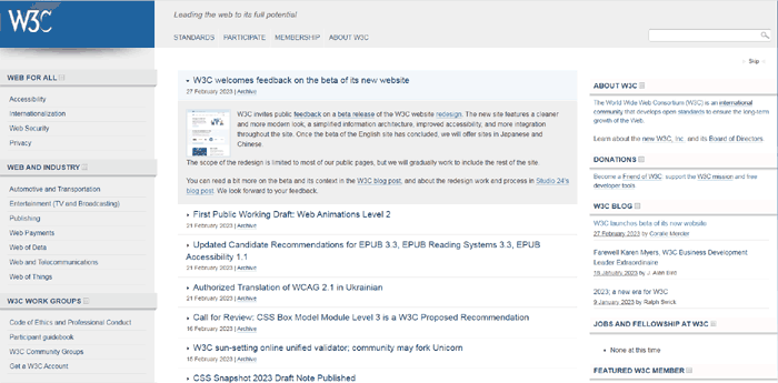 Current W3C homepage