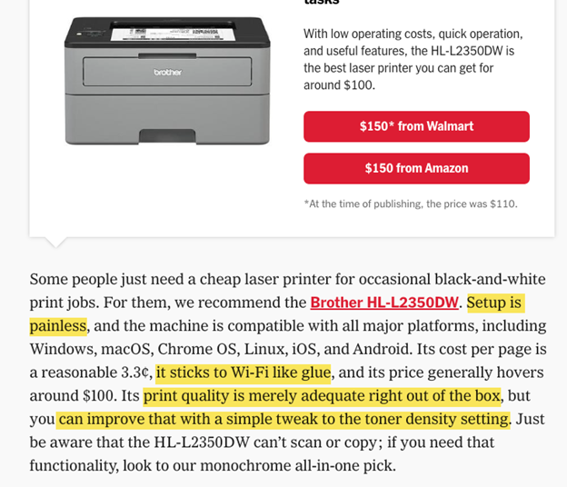 Language from The Wirecutter takes on the focus of the user in a direct manner.