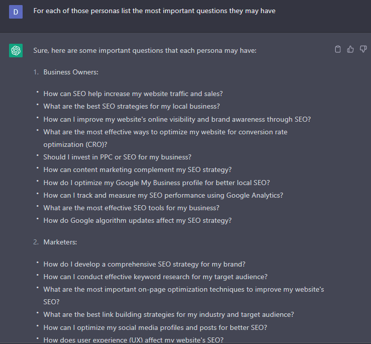 ask for questions based on those topics that those specific user personas may be searching for 642b798c7e326 sej - How To Use ChatGPT For Keyword Research