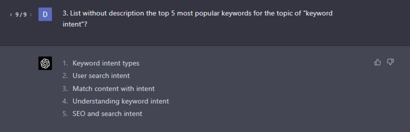keyword research prompt list five popular keywords for the topic