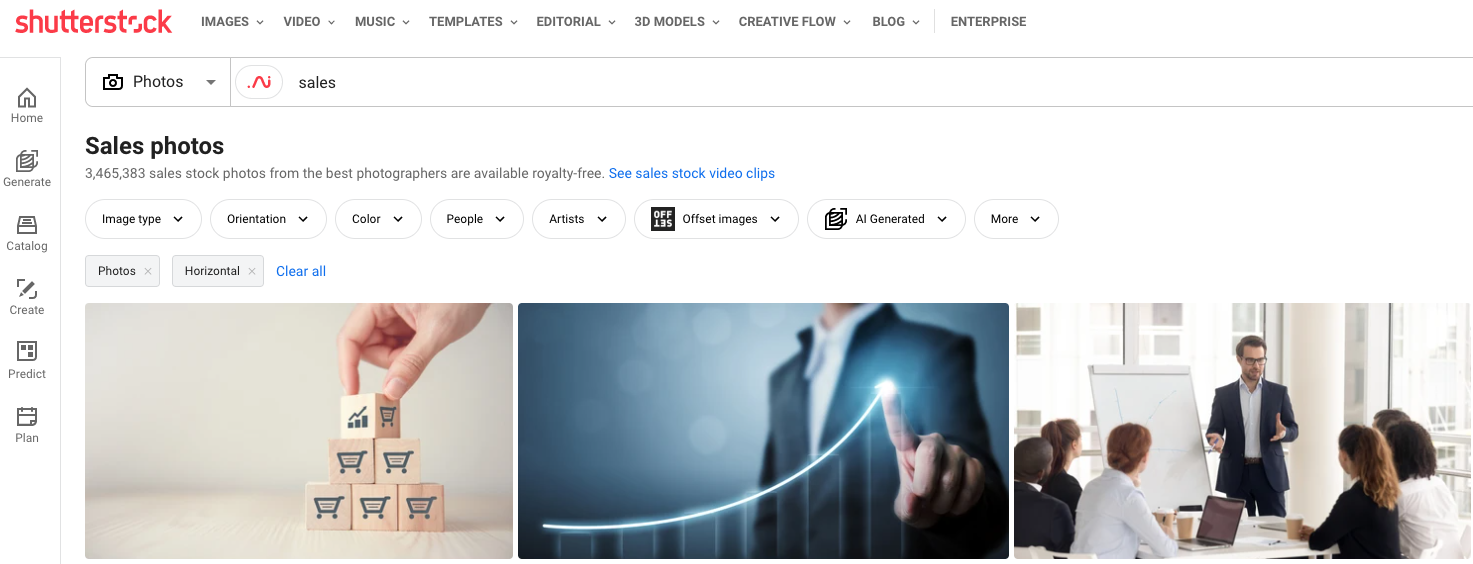 Una captura de pantalla de la barra de búsqueda de imágenes de Shutterstock