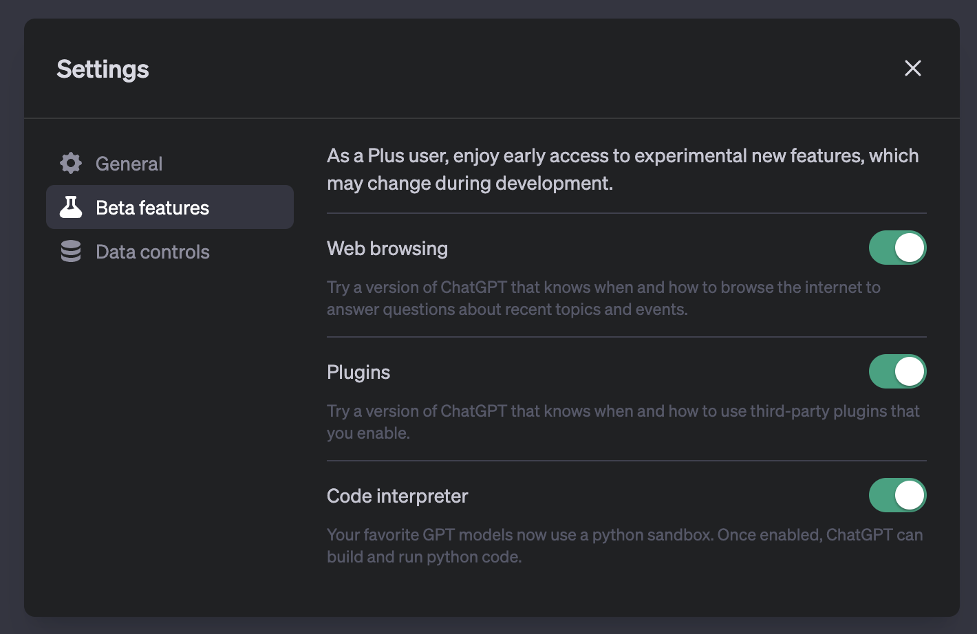 chatgpt plus user settings beta features 645f2051eeeee sej - A Look Inside The New ChatGPT iPhone App From OpenAI