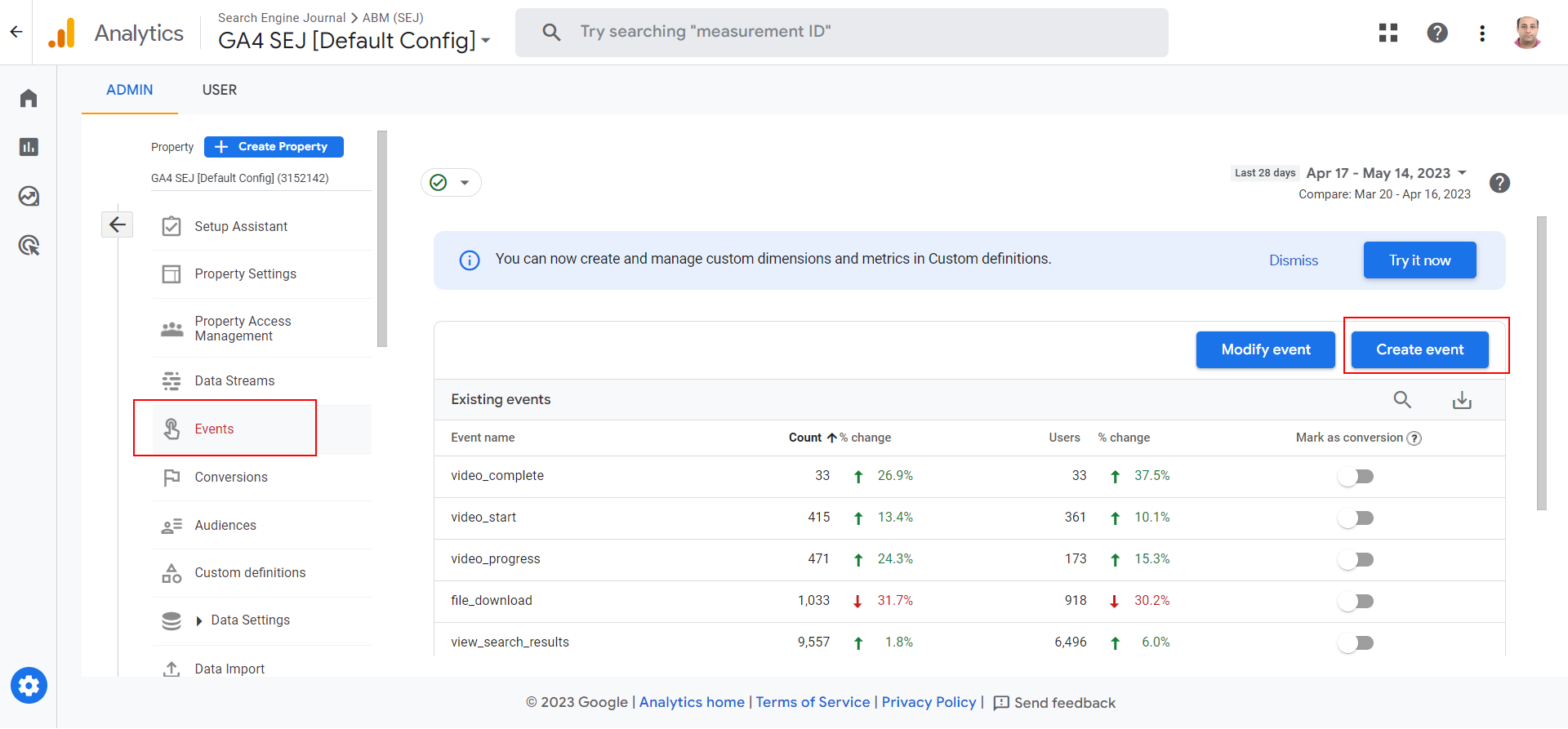 custom events 1 64626150a416a sej - How To Set Up Scroll Depth Tracking In GA4