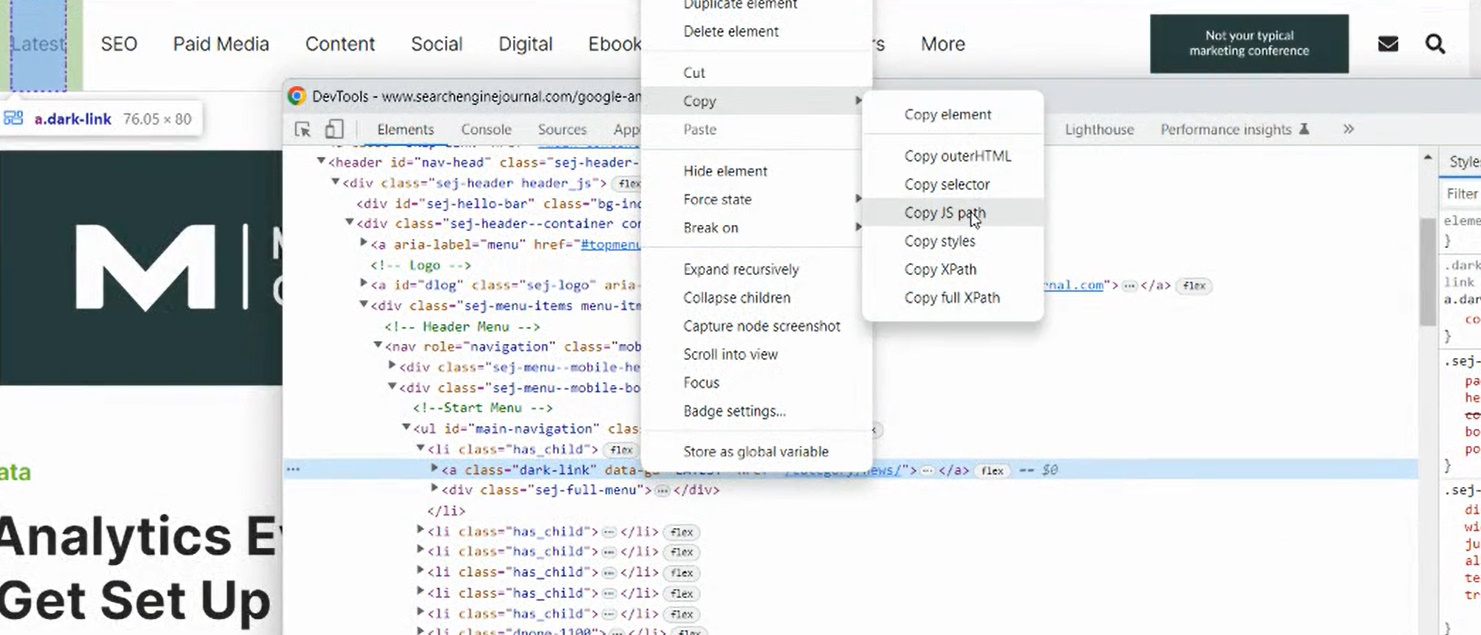 مسیر DevTools JS