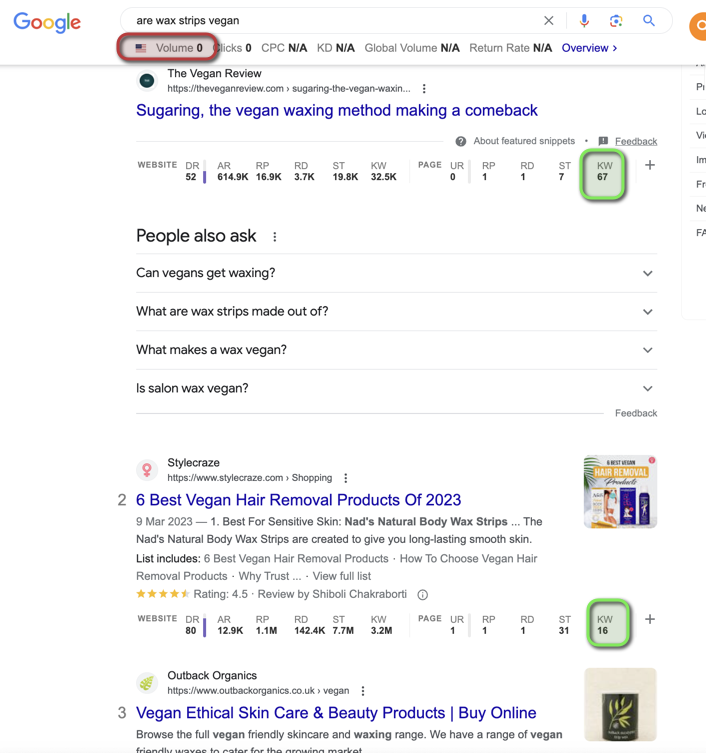 Screenshot for search on Google for wax strips query
